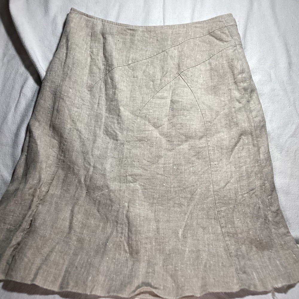 Canvasbacks Vintage 100% Linen Paneled Midi Skirt Beige Oatmeal Made in USA 10 - Picture 3 of 10
